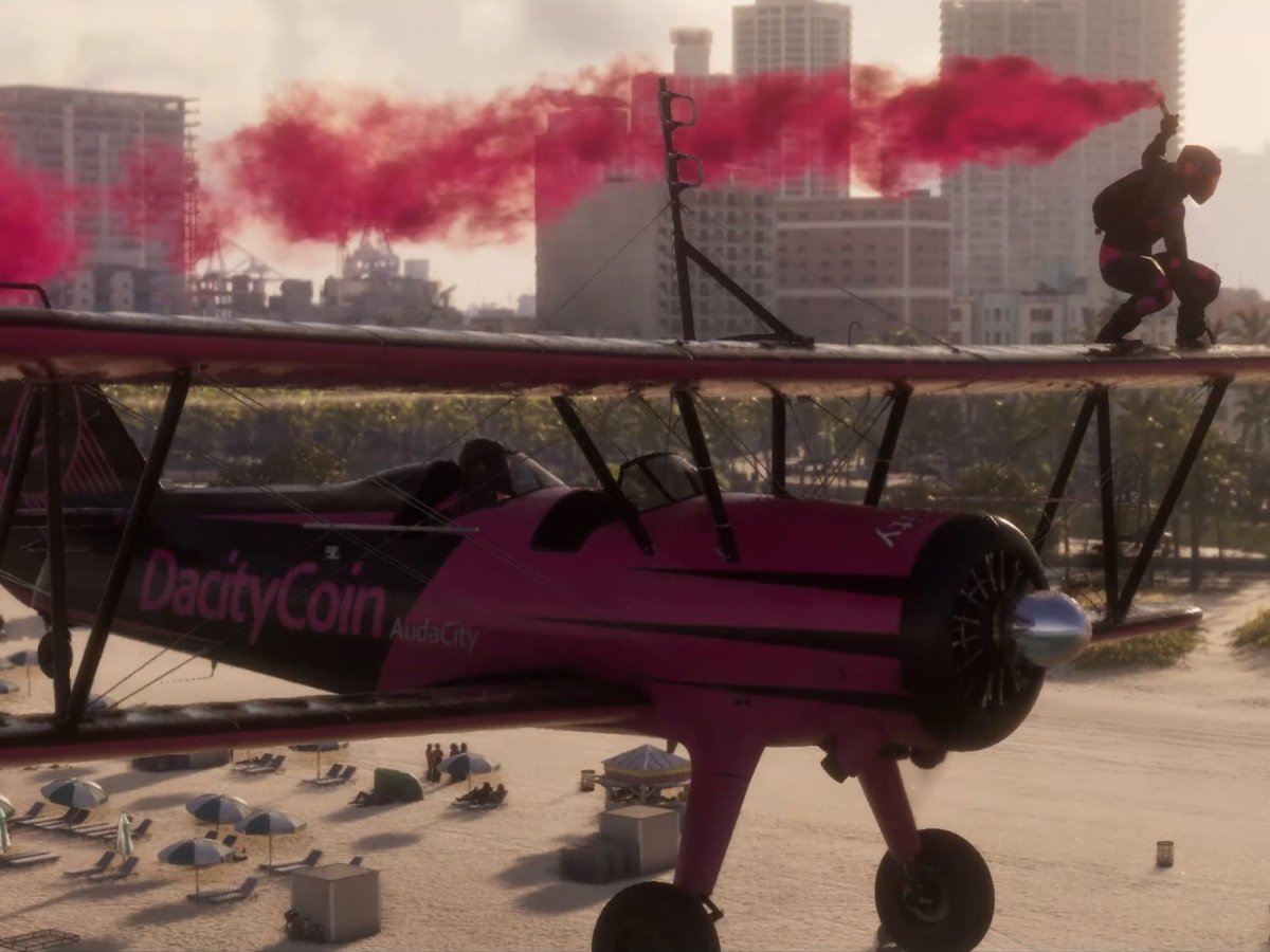Avioneta de DacityCoin AudaCity en el tráiler de lanzamiento de GTA VI